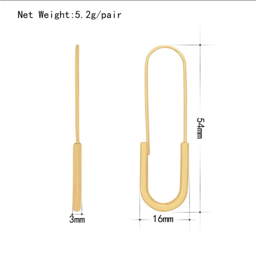NEW 18K GOLD PLATED SAFETY PIN HOOP EARRINGS - Picture 6 of 6